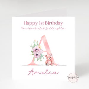 Personalised initial birthday card, 1st birthday card, birthday card for daughter, Birthday card for niece, any name, any age card.