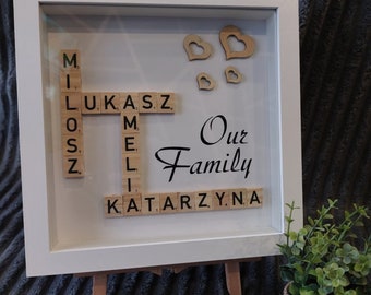 Personalised family Scrabble letter frame, anniversary gift, engagement gift, mother's day gift,