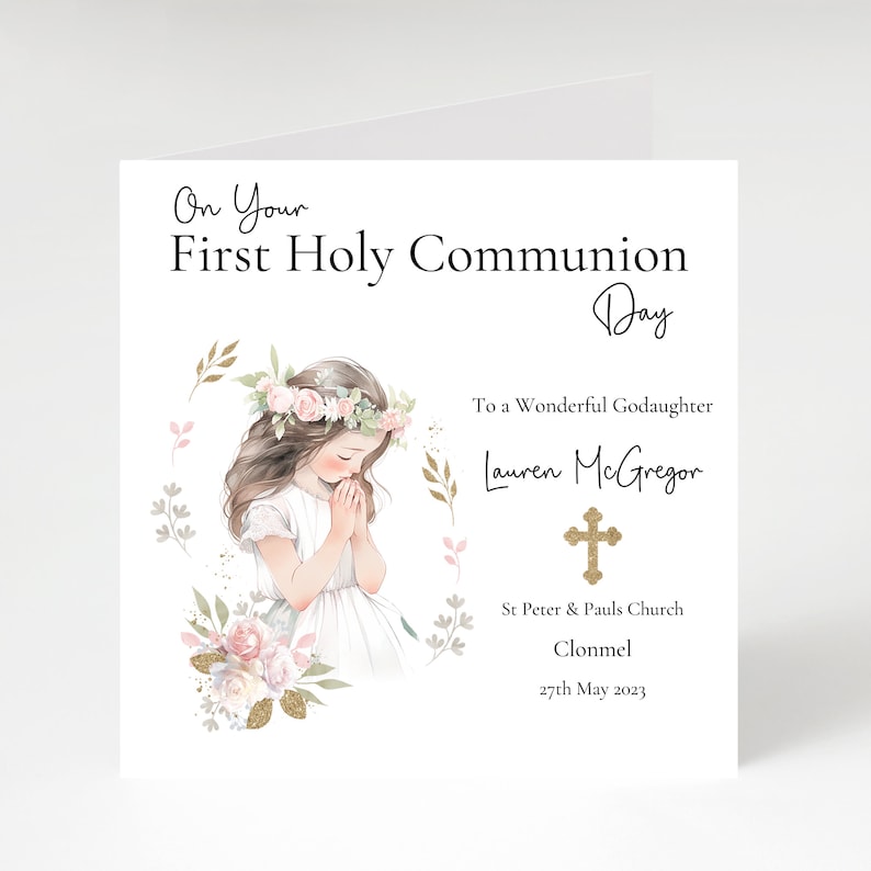 Personalised first Holy Communion card with girl design, communion card for girl, first holy communion card for Daughter, Niece, ect. zdjęcie 2