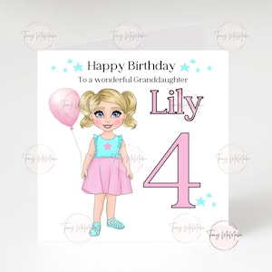 Personalised girl birthday card, 4th birthday card, card for Daughter, Niece, Goddaughter Personalised birthday card, any age, any name.