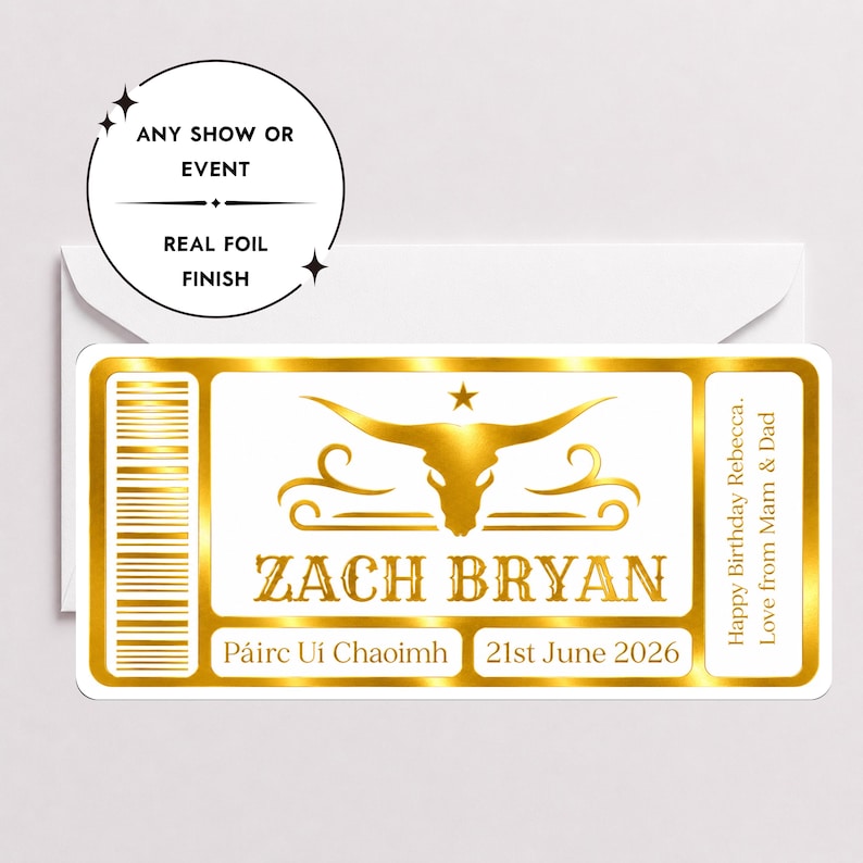 Personalised Foil Concert Ticket Gift, Surprise Event Ticket Reveal, Custom Gig Ticket Keepsake, Birthday Gift Idea, Any Show or Event