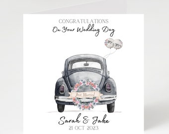 Wedding card for daughter & son-in-law, personalised wedding day card, Congratulations on your Wedding day Card, wedding car card.