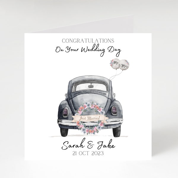 Wedding card for daughter & son-in-law, personalised wedding day card, Congratulations on your Wedding day Card, wedding car card.