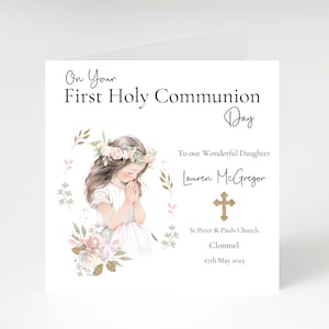 Personalised first Holy Communion card with girl design, communion card for girl, first holy communion card for Daughter, Niece, ect. zdjęcie 3