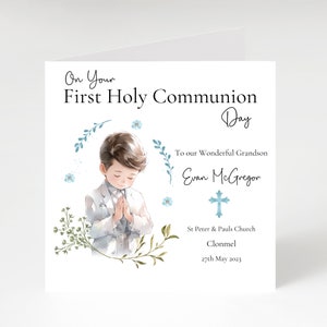 Personalised first Holy Communion card with blue cross design, communion card for boy, first holy communion card for son, grandson, nephew. image 3
