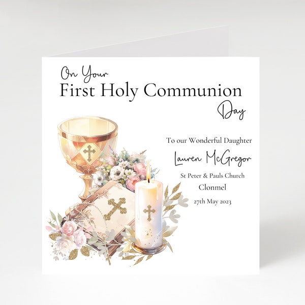 Carte de première communion personnalisée avec un motif fille, carte de communion pour fille, carte de première communion pour fille, nièce, etc.