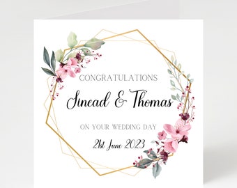 Classic style personalised wedding card, floral Wedding Card, Botanical Wedding Card, Bride and Groom, Congratulations Wedding Card.