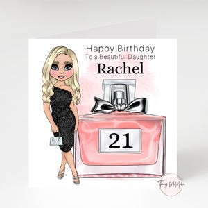 Girly 18th birthday card, glamorous 21st birthday card, perfume bottle birthday card for a friend, Personalised card, any name, any age card