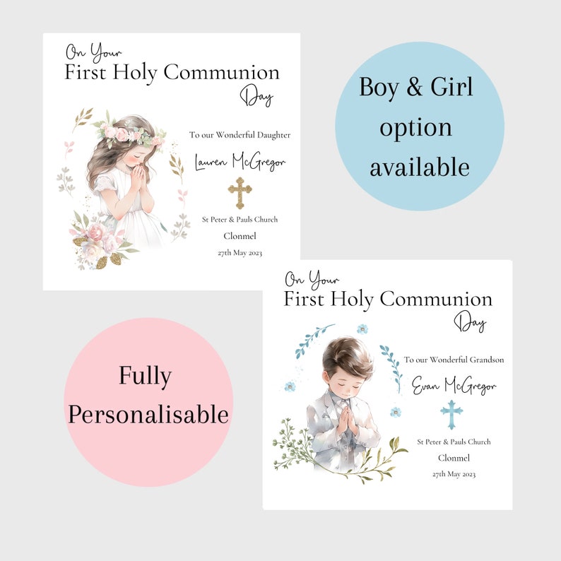 Personalised first Holy Communion card with blue cross design, communion card for boy, first holy communion card for son, grandson, nephew. image 4