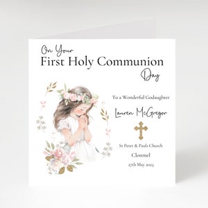 Personalised first Holy Communion card with girl design, communion card for girl, first holy communion card for Daughter, Niece, ect. image 1