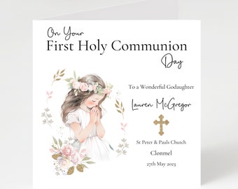 Personalised first Holy Communion card with girl design, communion card for girl, first holy communion card for Daughter, Niece, ect.