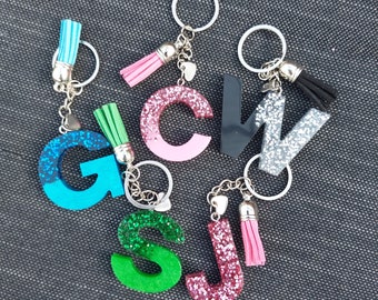 Personalised initial keyring, perfect Christmas stocking filler, A-Z letter keyring/keychain. keyring with heart charm.