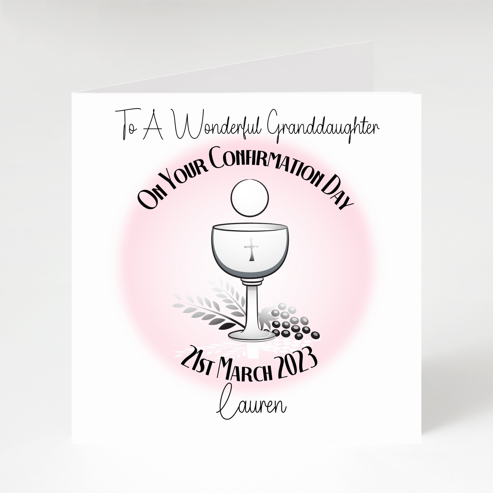 Personalized Confirmation Card: Pink Chalice Design, Handmade in ...