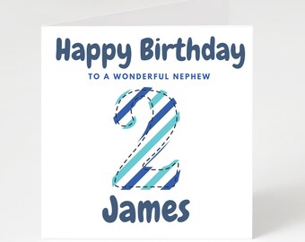 Personalised blue stripe birthday card, son, Nephew, brother, uncle, Godson, grandson Personalised birthday card, any age, any name.