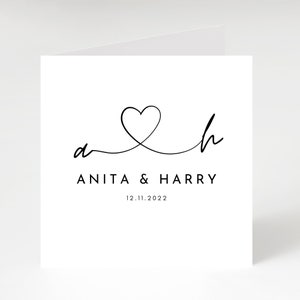 Minimalist personalised Wedding card, Engagement Card, monochrome Wedding Card, Bride and Groom, Congratulations Wedding Card.