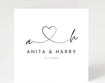 Minimalist personalised Wedding card, Engagement Card, monochrome Wedding Card, Bride and Groom, Congratulations Wedding Card.