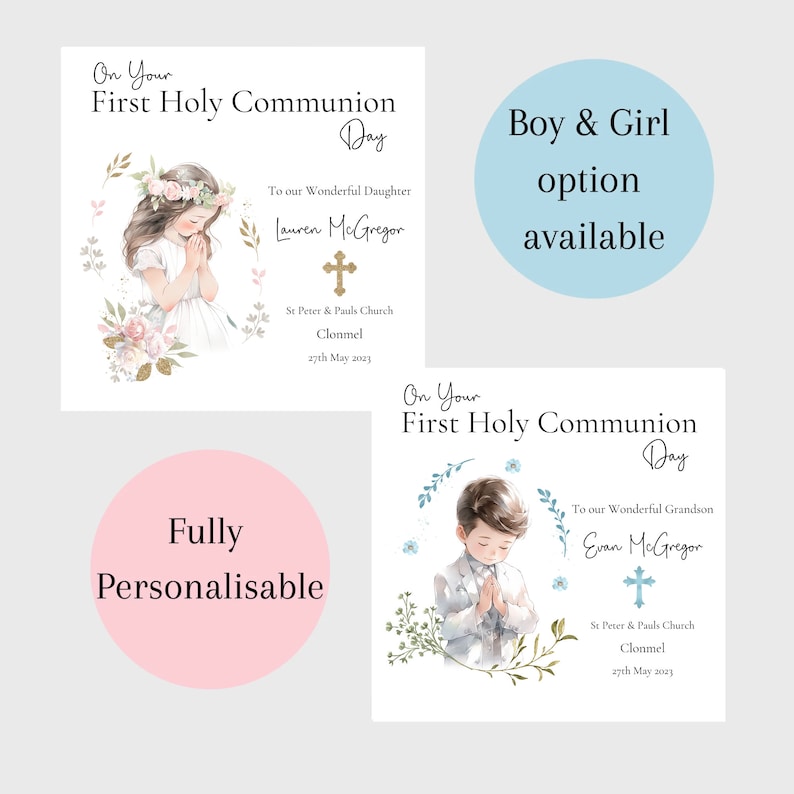 Personalised first Holy Communion card with girl design, communion card for girl, first holy communion card for Daughter, Niece, ect. image 4