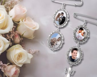 Gepersonaliseerde bruidsboeketbedels – aangepaste herdenkingsfoto aandenken voor bruidsboeket, herdenkingsaandenkenspeld, bloemboeket fotobedel.