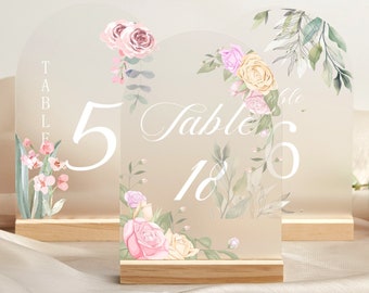 Boho Floral Wedding Table Numbers,Frosted Acrylic Table Numbers,Arch Table Number,Wedding Reception Decor,Wedding Table Signs,Party Decor