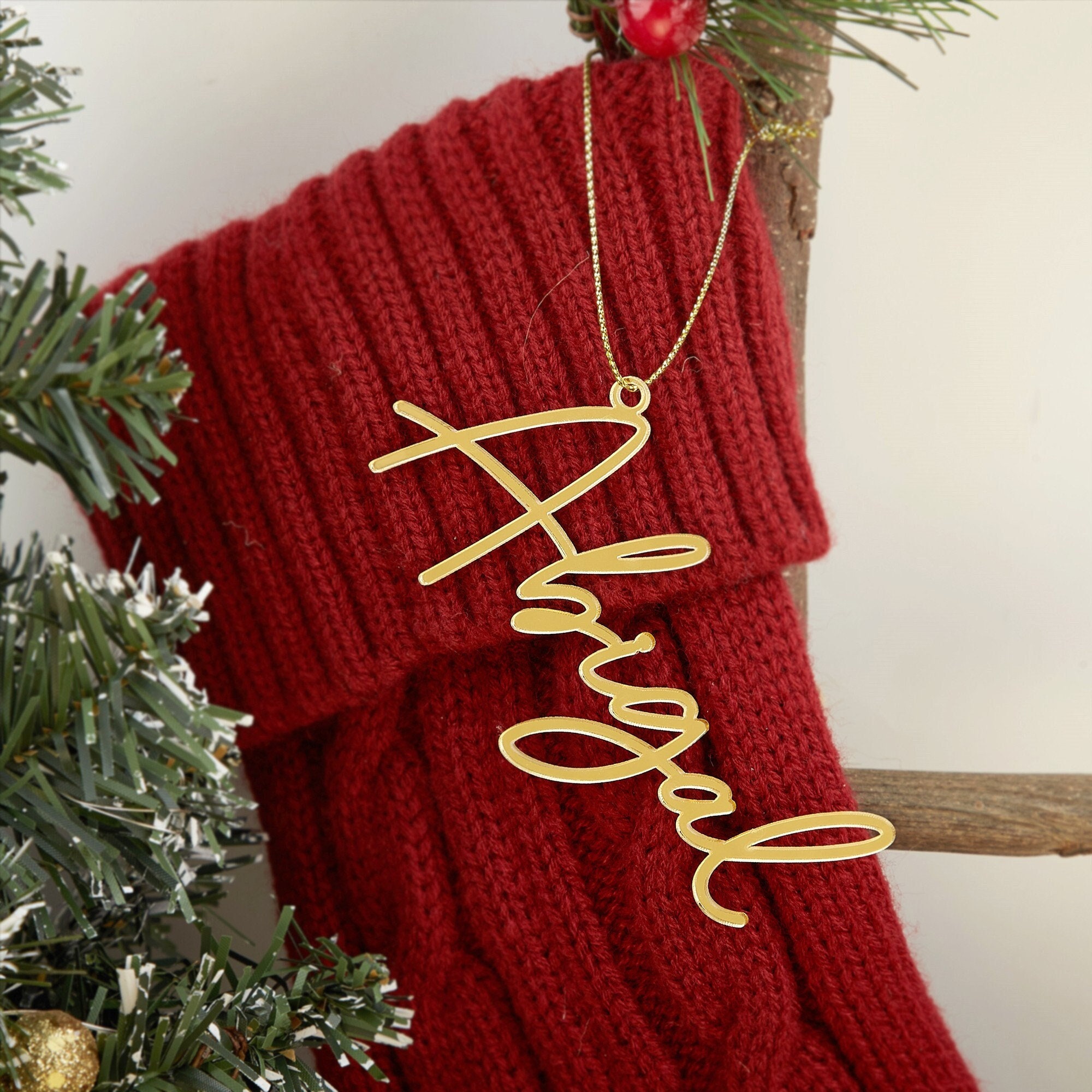 Personalized Christmas Stocking Name Tags - Mirror, Acrylic, Glitter  Acrylic or Wood Name Tags for Stockings