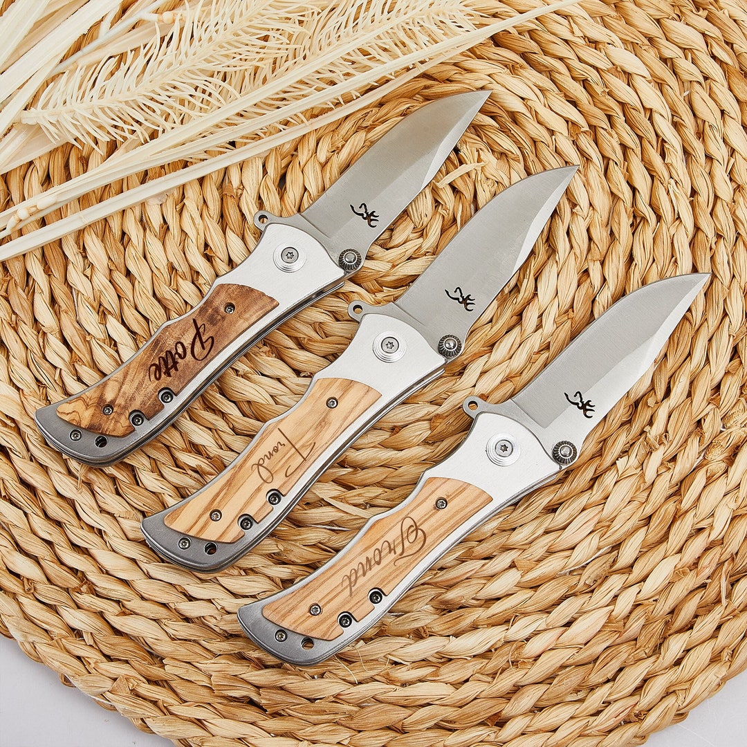 Personalized Folding Knife Set of 10, Engraved Pocket Knife, Fathers