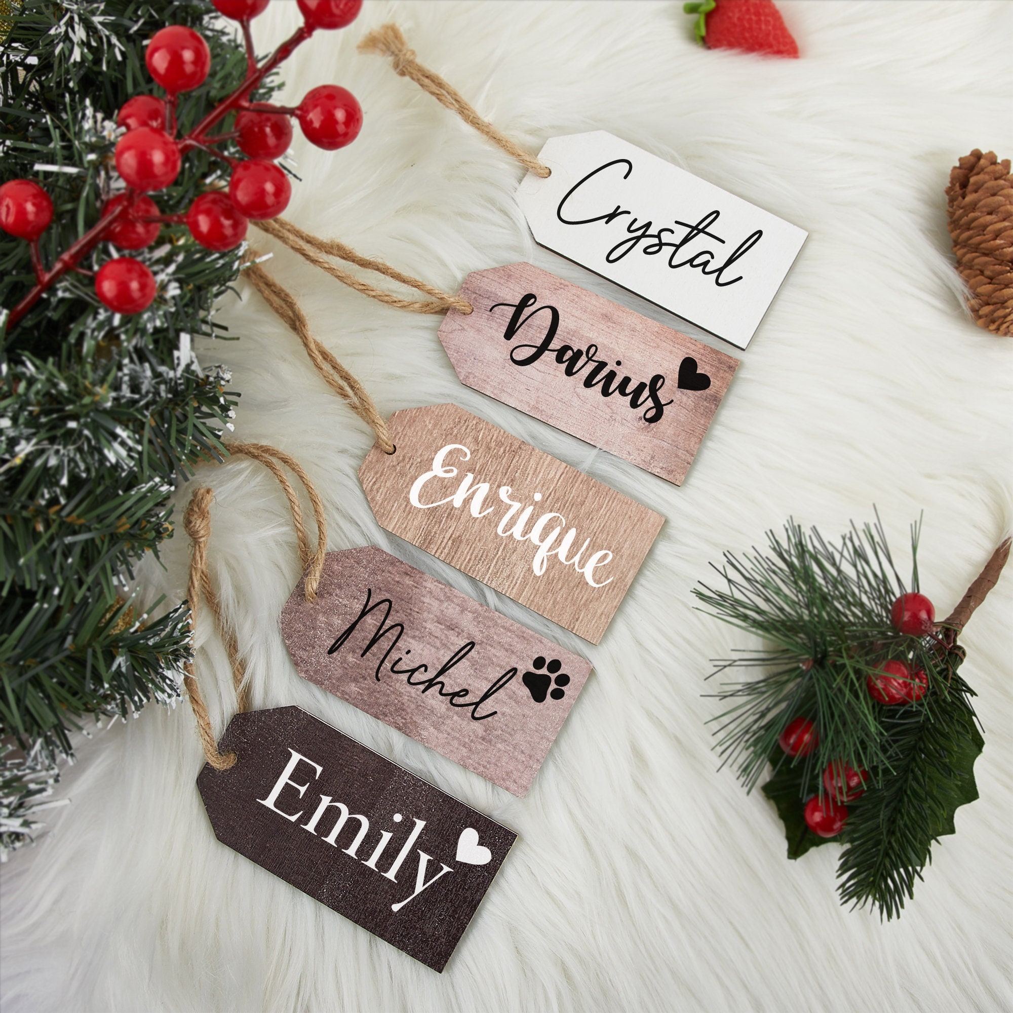 Christmas Stockings Name Tags Wooden Names for Stocking, Family