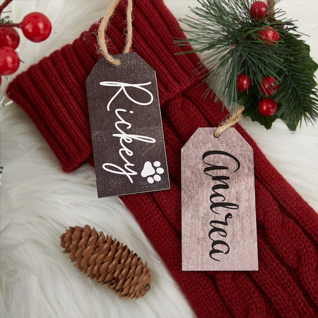 Custom Christmas Stocking Tags, Wooden Christmas Stocking Name Tags