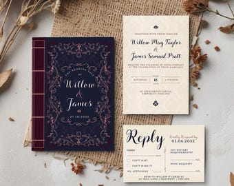 Fairytale Book Cover Style Invite Set | Vintage DIY Invitation | Editable Template | Digital Printable Invite | Literary Wedding #WILLOW