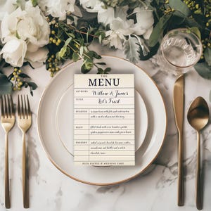 Trouwmenu | Sprookjesbibliotheekkaart DIY-menu | Bewerkbare kleuren | Afdrukbare bewegwijzering | Direct downloaden | Literair | Boekthema #WILLOW