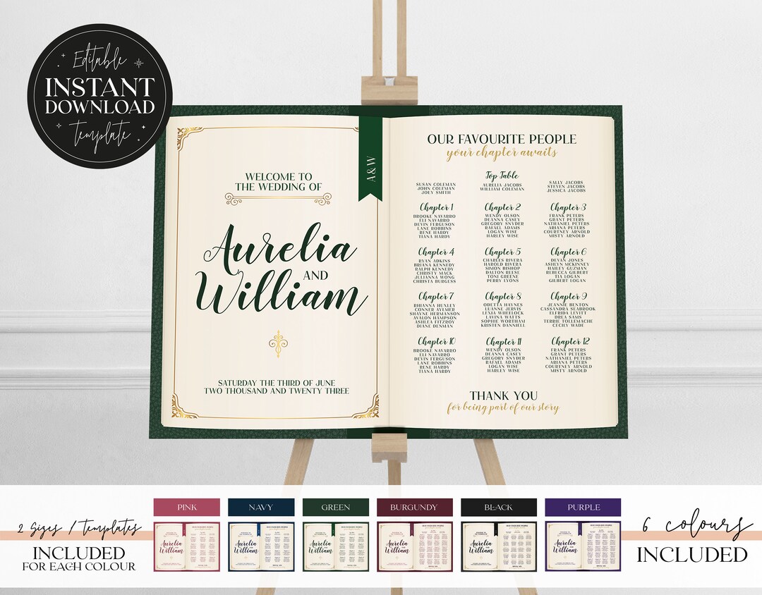 AURELIA Literary Table Plan Open Book Style DIY Wedding Seating Plan