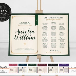 AURELIA | Literary Table Plan | Open Book Style DIY Wedding Seating Plan | Editable Template | Printable Sign | Instant Download |  Library