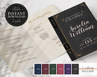 AURELIA | Literary Book Theme Wedding Program | DIY Order of Service | Editable Template | Printable Folded Booklet | Instant Download |