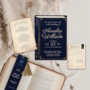 Literarisches Buch-Einladen-Set | Vintage DIY Einladung | Bearbeitbare Vorlage | Druckbar einladen | Sofortdownload | Buch Thema Hochzeit #AURELIA