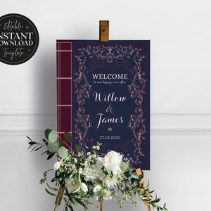 WILLOW | Fairytale Book Cover Welcome Sign | Storybook DIY Wedding Print | Editable Template | Printable Sign | Instant Download | Literary