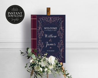 WILLOW | Fairytale Book Cover Welcome Sign | Storybook DIY Wedding Print | Editable Template | Printable Sign | Instant Download | Literary