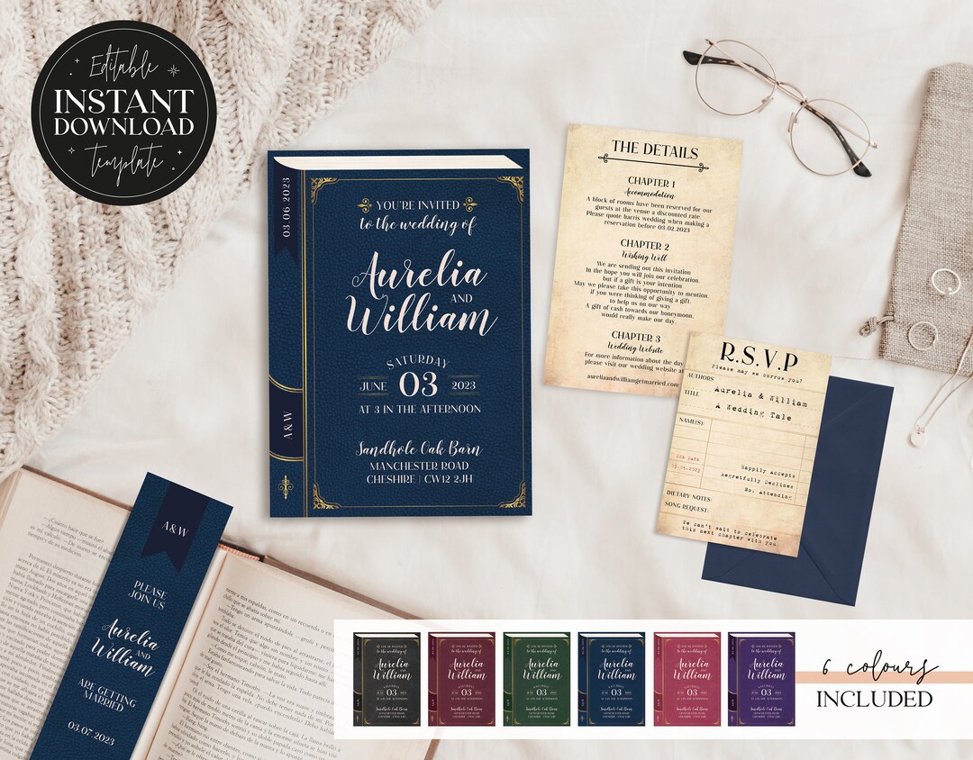 AURELIA Literary Book Invite Set Vintage DIY Invitation Editable