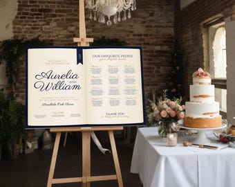 Literarischer Tischplan | Open Book Style DIY Hochzeit Sitzplan | Bearbeitbare Farben | Druckbare Zeichen | Sofortdownload |  Bibliothek #AURELIA