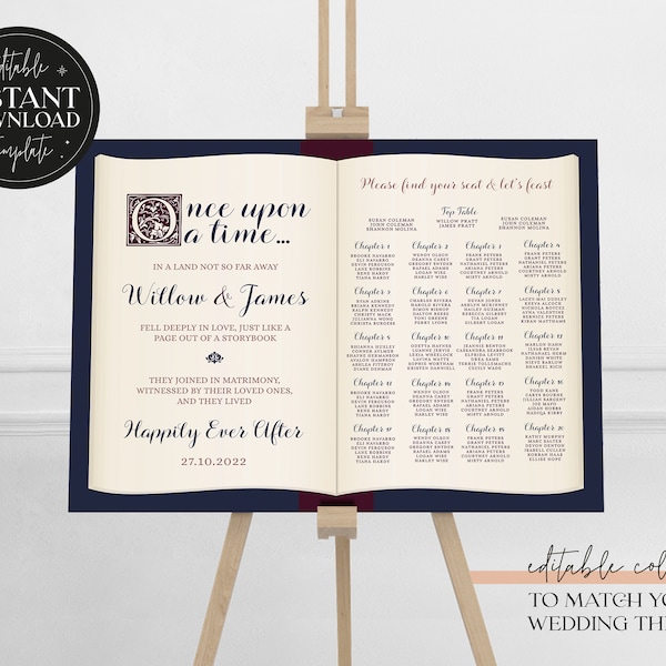 WILLOW | Fairytale Table Plan | Storybook Style DIY Wedding Seating Plan | Editable Template | Printable Sign | Instant Download | Literary