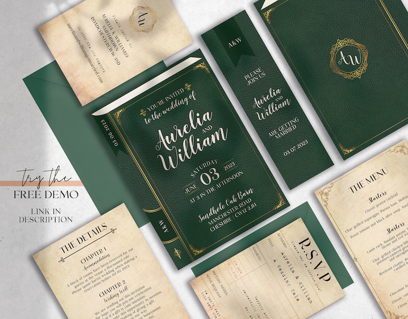 AURELIA Literary Book Invite Set Vintage DIY Invitation Etsy