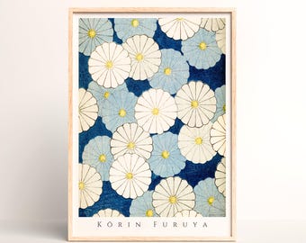 Japanese Pattern Art Print – Stylized Mum Blossom Design by Furuya Korin - #166