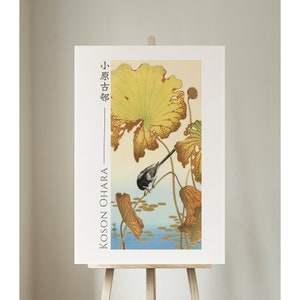 Japanese Wagtail On Lotus Plant by Ohara Koson, Giclée, Art, Print, Poster, Wall Art, Japanese, Woodblock, Ukiyo-e, #036