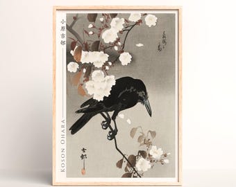 Japanese Woodblock Print of Crow And Cherry Blossom, Ohara Koson - #037