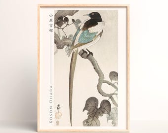 小原古邨による日本のアートプリント「鳥と赤い蔦」、木版画、ジクレー