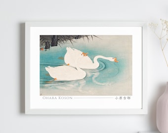 Geese amid Reeds by Ohara Koson, Japanese Art Print, Poster, Home Decor, Wall Art, Horizontal, Unframed, #003