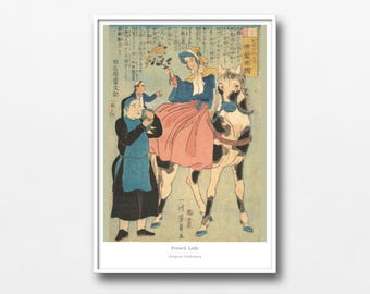 French Lady Ukiyo-e Print – Westerners in Edo Japan by Utagawa Yoshikazu - #011