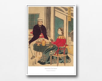 American Tea Scene Ukiyo-e Print – Westerners in Edo Japan by Utagawa Yoshikazu - #005