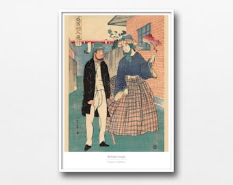 British Couple Ukiyo-e Print – Westerners in Edo Japan by Utagawa Yoshikazu - #021