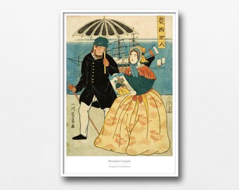 Russian Couple Ukiyo-e Print – Westerners in Edo Japan by Utagawa Yoshikazu - #023