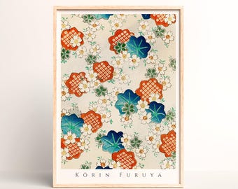 Decorative Japanese Art Print – Abstract Flower and Leaves Motif by Furuya Korin - #393
