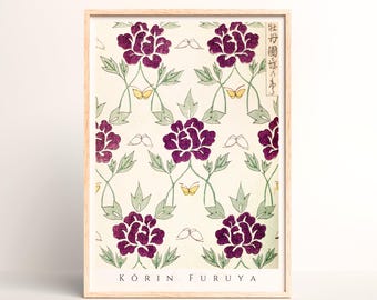 Stampa artistica con motivo giapponese - Disegno di fiore di peonia stilizzato di Furuya Korin - #091